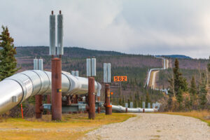 The Trans Alaska Pipeline in Fall. Richardson Highway. Alaska.
